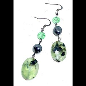 Green Rutile Rutilated Quartz Hematite Earrings